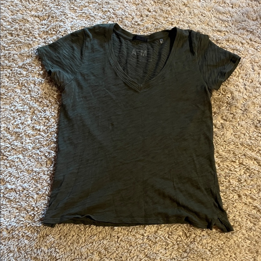ATM Anthony Thomas Melillo Olive Green V-Neck Tee
